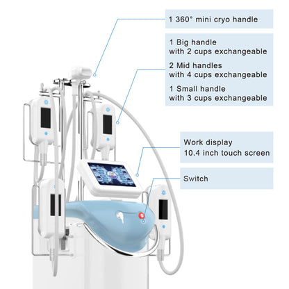 360 Cryolipolysis Machine with Vacuum RF Skin Tightening and Cavitation for Thigh Arm Abdomen Fat Reduction