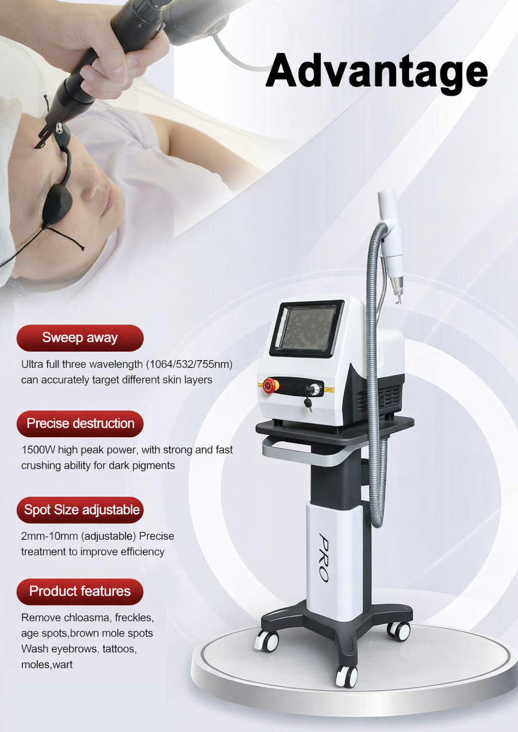 Advanced Tattoo Removal Machine Carbon Peeling Laser for Freckles, Birthmarks & Eyebrow Tattoo Fix